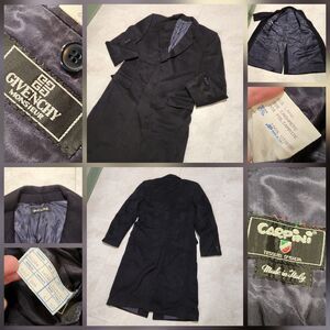 VTG Givenchy Monsieur Carpini Wool Cashmere Mens L Large 52 Black Trench Coat